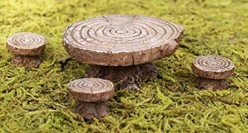 FIDDLEHEAD MINIATURE FAIRY GARDEN TABLE &amp; STOOL SET-TABLE &amp; 4 CHAIRS