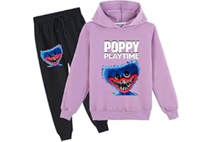 ERICHMAN Poppy Playtime Huggy wonggys Kids 2 Piezas Set Sudaderas con Capucha y Pantalones de chándal Casual Conjunto de Sudadera para niños y niñas