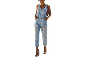 Minetom Damen Mädchen Latzhose Jeans Boyfriend Denim Overall Jumpsuit Jeans Casual Lose Hose Lange Baggy Sommeroverall Jeanslatzhose Romper