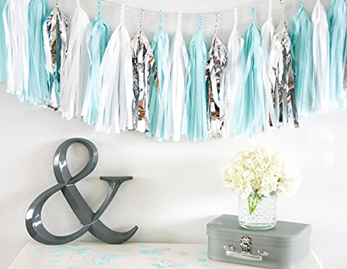 Furuix Babyparty Junge 20pcs White Blue Grey Haning Dekoration Kugeln Geburtstag Baby Dusche Hochzeit Dekorationen Party Supplies with Paper Pompoms Deko Pompons Circle Garland Seidenpapier Pompons Party DecorationBaby Dusche Dekoration Geburtstagsparty Dekoration Quaste Girlande Pompons Blau Dekorationen Pompon Papier - 2