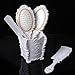 Retro 5 Pcs Professional Hair Care Hair Brush Combs Set With Mirror And Stand White