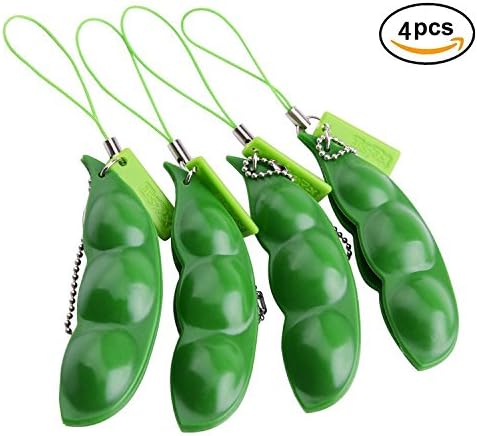4Pc Puchi Puti Mugen Edamame Keychain Keyring Extrusion Bean Pea Soybean Toys Gift (Random Expression)