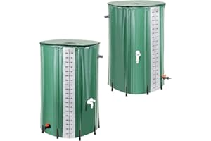 Izrielar Depósito de lluvia plegable, 2 unidades, 380 L, barril de lluvia con grifo y válvula de drenaje, depósito de agua portátil, depósito de agua de lluvia de PVC, estable a los rayos UV, para