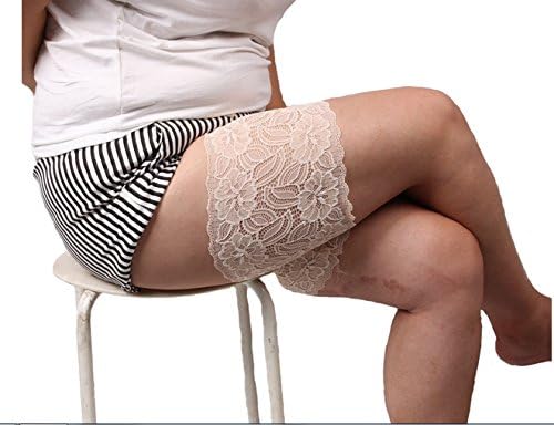 Koedu Anti-Slip Lace Socks with Elastic Thigh Tape to Prevent Friction (B skin color, D)