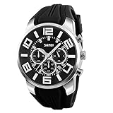 Skmei Herren Großes Gesicht Uhren YAHE Sports Wasserdicht Beiläufig Datum Kalender Analog Quarz Armbanduhr mit Gummiband (schwarz)