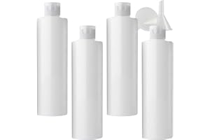 PQPAUTY 4 Pezzi 250ml flaconi vuoti da Bianco in plastica da viaggio bottiglia di lozione con Tappo Flip Top Trasparente, ricaricabili, per lozione e shampoo Cosmetica Bottiglie Flaconi