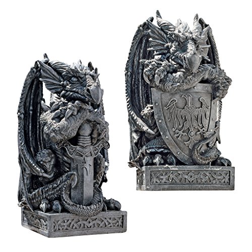Design Toscano Der Artusdrache, Figuren: Set aus Drache mit Schwert und Drache mit Schild