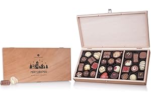 CHOCOLISSIMO Merry Prestige - 30 chocolates artesanales para Navidad en una caja de madera
