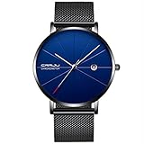 Souarts Herren Armbanduhr Einfach Mesh Metallarmband Casual Analoge Quarz Wasserdicht Datum Kalender Uhr Schwarz