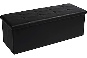 Bonlife End of Bed Storage Bench,Large Folding Black Ottoman Seat,Toy Chest Box Bedside Table Faux Leather Footstool Sponge Filling,110x38x38cm