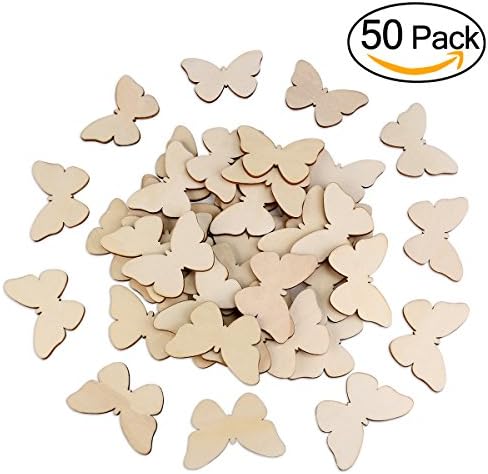 Tinksky50pcs Natural Wood Slices Unfinished Cutout Shape Wooden Butterfly