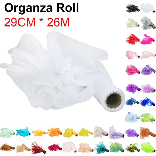 TtS 26M X 29CM Rolle Organza Transparenter Stoff Tischläufer Stuhl Schärpe Bögen Tischband für Hochzeit Party Geschenke Basteln (Weiß)