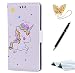 Produktbild Huawei P10 Handyhülle, Huawei P10 Hülle, TOUCASA® Geprägtes Buntes Einhorn Premium PU Leder Flip Wallet Schutzhülle Stoßfest Bumper mit Kartenhalter Klappständer Magnetic Case Hülle für Huawei P10 + Gratis Touch Stylus Pen & Staubstecker-Weiß