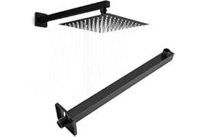 FTORY Brazo de Ducha Negro, Extensión de Brazo de Ducha de Acero, Cabezal de ducha recto cuadrado de acero inoxidable montado en la pared de 14 pulgadas brazo de extensión acceso al baño