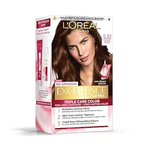 LOreal Paris Hair Colour, Radiant At-Home Hair Colour with up to 100% Grey Coverage, Excellence Creme, 5.32 Caramel Brown, 72ml+100g