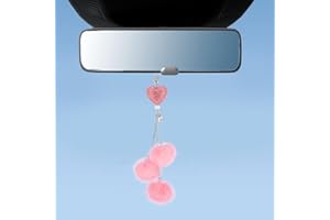 AJCOTAHM Crystal Love Heart Rearview Pendant, Pink Bling Cars Mirror Accessories, Car Interior Decor for Women, Girly Car Hanging Ornament with Fuzzy Plush Ball for Girls Loved Cars Valentine Gifts