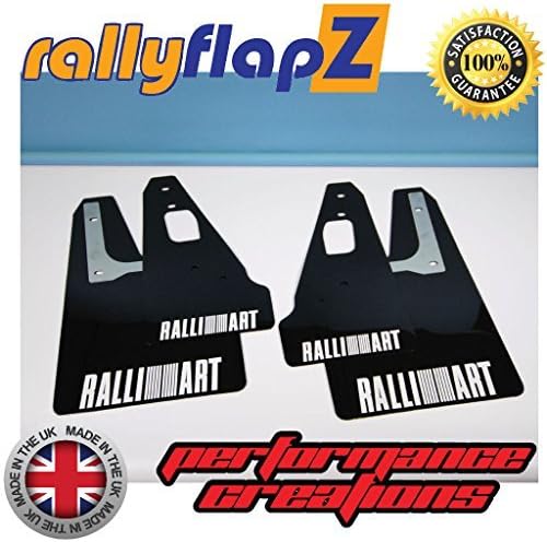 Genuine rallyflapZ (Made in the UK) Full Set of 4 Mudflaps Including all Fixings/Hardware Required & Full Fitting Instructions! (Mud Guard / Mud Flaps Kit) 4mm Thick Flexible PVC Black with Ralliart Logo White