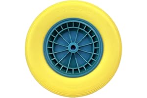 Ruota Piena Gialla Carriola | Ruota Carriola da Giardino 4.80/4.00-8 Antiforatura in PU e Metallo Verniciato | Include Pneumatico e Asse | Ø390 mm, Interasse 125 mm | FERROELETTRA