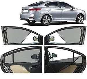 Autofact Half Magnetic Window Sunshades / Curtains for Hyundai Verna Fluidic 2017 / 2018 [Set of 4pc - Front 2pc Half Without Zipper ; Rear 2pc Full with Zipper] (Black)