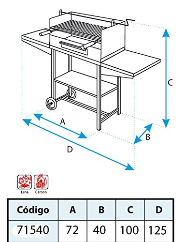 Imex El Zorro 71540 - Barbacoa con elevador, bandeja metálica y parrilla inox, 72 x 40 x 100 cm, color negro