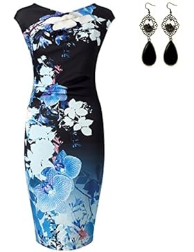 Sitengle Damen Kleider Elegant Festlich Printkleider Blumen Drucken Bunte Kleider hit Farbe Slim Ärmellose Abendkleid...