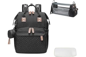 GENERIC COS Ltd All-in-One Baby Changing Bag Backpack,Multifunction Portable Nappy Changing Bag with Foldable Cot,Waterproof Travel Diaper Bag Stroller Bag with Mat,Pacifier Bag & USB Port