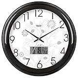 WIHY Leise Seiko Wanduhr Quarz Batterie Dekorative Einzigartige Wohnzimmer Runde Uhr Einfache Precisiond elektronische Quarzuhr Home Wanduhr, 16 Zoll, Flat-Panel Lcd-184, Carbon Black