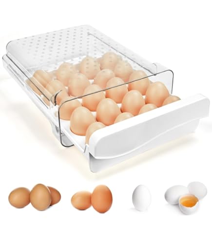 Portauova Per Frigorifero JRYGAC - Contenitore 21 Uova Con Cassetto, Marcatore Freschezza, Colore Rosa - Foto 11