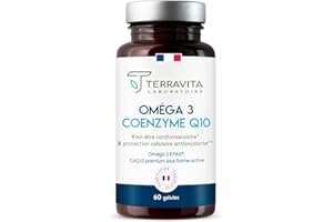 Oméga 3 Brevetés EPAX® + Coenzyme Q10 Ubiquinol Kaneka® | Poissons Sauvages | Système Cardiovasculaire - Immunitaire - Cérébral | TOTOX Ultra Faible | 60 Capsules | Made in France | Terravita