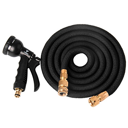 VOOKI Gartenschlauch mit 8-in-1 Brause 7m-30m Flexibel Dehnbar Wasserschlauch für Gartenarbeit Bewässerung Camping Reinigung, Dreifach-Latex-schlauch & massivem Messing Schnittstelle - (Schwarz 7,5m)