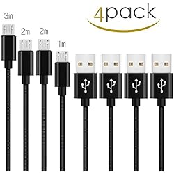 Cargador Cable Para Móviles Xiaomi Redmi 4X/6/6A/5 Plus,Note 5A/4/6 Pro/S2,Huawei Honor 8X 7S 7C 7X 7A 9 LITE(no para honor 9),Cable Micro USB Cargador a USB Carga Rápida 1M 2M 2M 3M-Negro 4 Pack