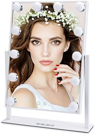 BYBLIGHT Mirror with Lights, Large Illuminated Makeup Mirror with 12 Dimmable Bulbs, LED Light up Vanity Mirror for Dressing Table (Touch Screen, Memory function, White)