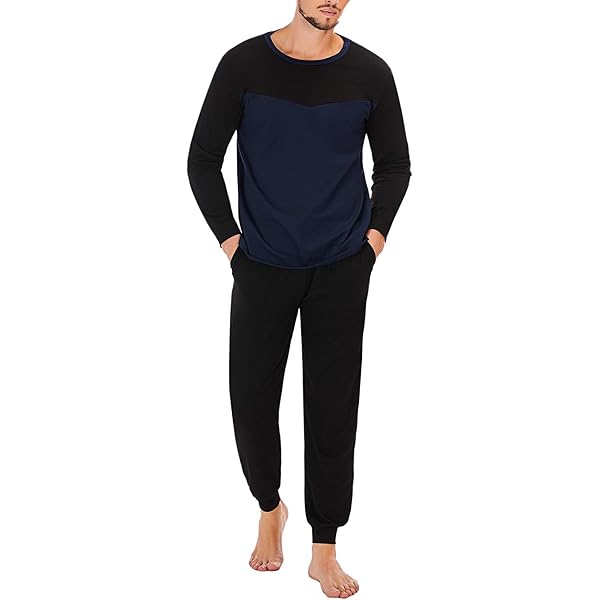 Marvmys Pyjama voor heren, katoen, lang, winter, tweedelig, pyjama met