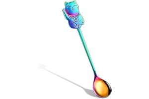 NUENEN Cuchara de Café de Gato Suertudo Cucharadas de Postre de Gato de Arcoíris Colorido Cucharillas de Café de Acero Inoxidable Cucharita de Café para Tazas Vaso Té Leche Vajilla Aperitivos
