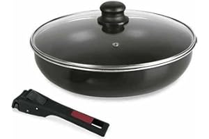 Sitram 712380 Sauteuse Agile 28 cm en aluminium revêtement noir anti-adhérent sans PFOA - manche amovible clipsable - couvercle en verre - tous feux dont induction, 3 liters, Noir