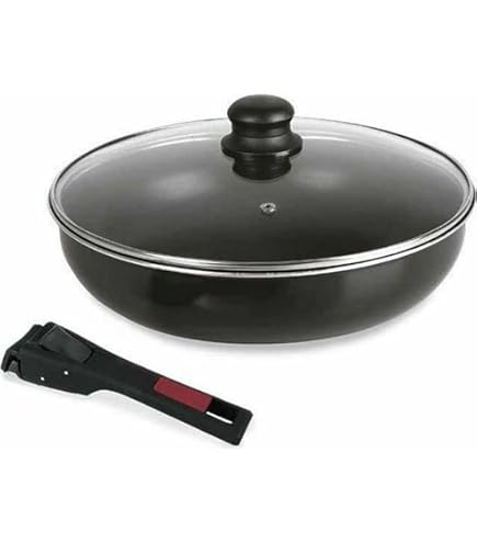 Sitram 714263 Arpège Frying Pan Stainless Steel Diameter 24 cm - Removable Handle SITRAMOVIBLE Glass Steam Lid for All Hobs Including Induction - Black Non-Stick Coating without PFOA