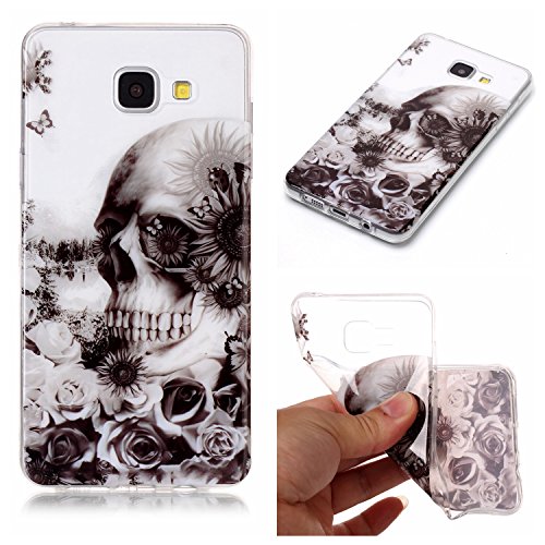 Edaroo Galaxy A5 2016 Gel Case, Slim Thin fits Transparent Clear Soft Silicone Rubber Gel Rubber Protective Backcase Cover Bumper Shell Case for Samsung Galaxy A5 2016 - Black Floral Skull
