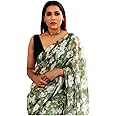C J Enterprise Women’s Pure Soft Cotton Saree Linen Silk Sarees For Latest Party Design Wear Wedding Sadi With Blouse Piece Sari South Mulmul ikkat Mul Print 2025 New (Tammana Green White)