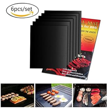 Asdamart Bbq Grillmatte 6er Set Zum Grillen Und Backen Aus Silikon Mit Teflon Antihaftbeschichtung Fr Bis 500 260 03 Mm Dick 40x33 Cm Teflon Grillmatte Ideal Fr Gas Kohle E Grill Und Backofen Geeignet