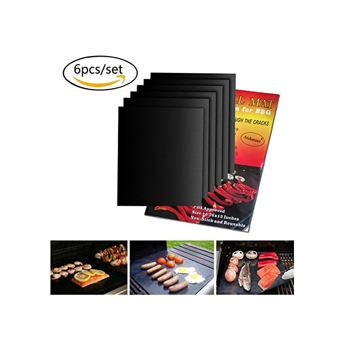 Asdamart Bbq Grillmatte 6er Set Zum Grillen Und Backen Aus Silikon Mit Teflon Antihaftbeschichtung Fr Bis 500 260 03 Mm Dick 40x33 Cm Teflon Grillmatte Ideal Fr Gas Kohle E Grill Und Backofen Geeignet