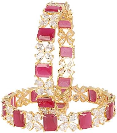 MUCH-MORE Flower Style Bangles Studded Stones With Ruby Occasion Use For Women