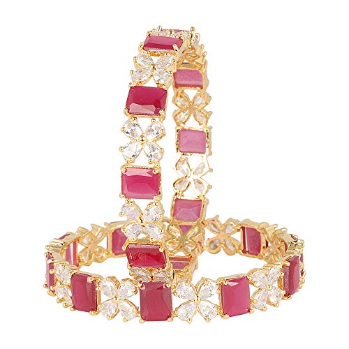 MUCH-MORE Flower Style Bangles Studded Stones With Ruby Occasion Use For Women
