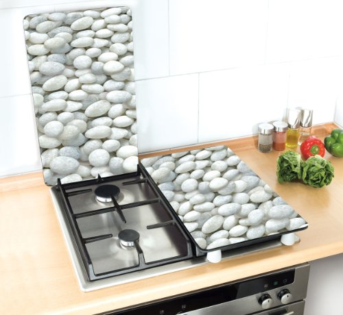 WENKO 2521300100 Herdabdeckplatte Universal Kieselsteine – 2er Set, für alle Herdarten, Gehärtetes Glas, 30 x 1.8-4.5 x 52 cm, Mehrfarbig - 3