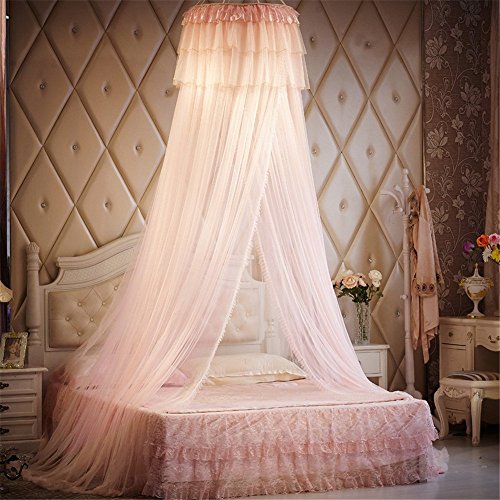 Girls lace Round Curtain Dome Bed Canopy Netting Mosquito/Fly/Pest Net-Lt Pink