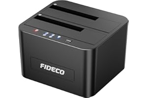 FIDECO Festplatten Dockingstation, USB3.0 SATA HDD Dockingstation für 2,5 und 3,5 Zoll SATA HDD / SSD, Dualschacht, Unterstützt Offline-Klonen und UASP