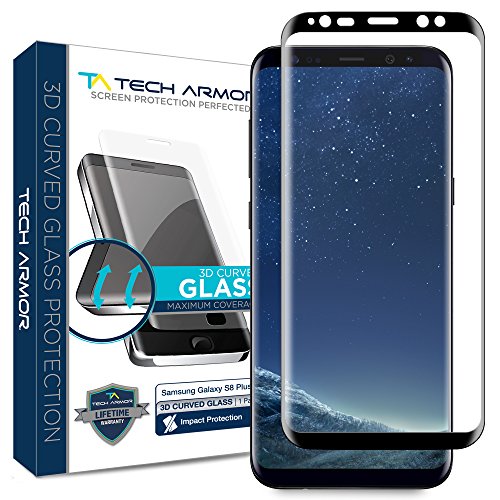 Samsung Galaxy S8 Plus Glass Screen Protector from Tech Armor, 3D Curved Ballistic Glass, Black - [1-Pack]