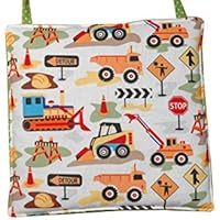 Stuhlkissen für Kinderstuhl, Kinderstuhlkissen mit Bändern, Kinderstuhlkissen mit Bagger und Baufahrzeugen