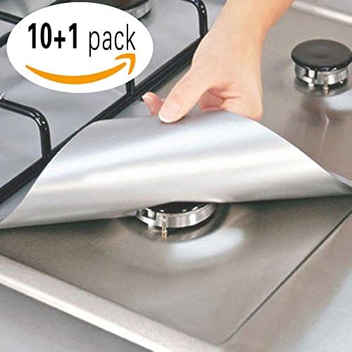 10 Pack Reusable Non-Stick Dishwasher Safe Gas Range Stove Burner Covers Stovetop Burner Protectors Cut to the Correct Size to Fit Your Size + Free Mini Scissor (Silver)