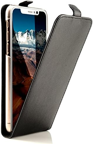 MIQODO MiFlip genuine leather flip case for iPhone X with card compartment, slim case design, premium leather case, Black