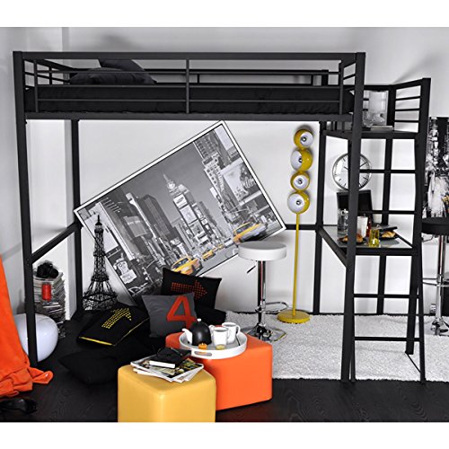AltoBuy Pratik - Lit Mezzanine 140x190cm Anthracite avec Tablette